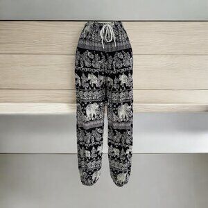 Boho Elephant Print Pants Festival Hippie Casual Comfortable Lightweight Lounge